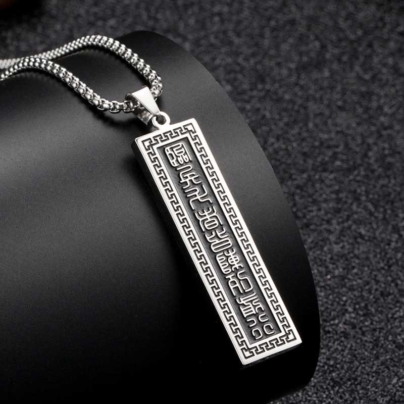 Buddha Stones Dziewięciosłowowa Mantra Tytanowa Stal Bagua Yin Yang Równowaga Naszyjnik Wisiorek - Srebrna Mantra Dziewięciu Wyrazów - image 10