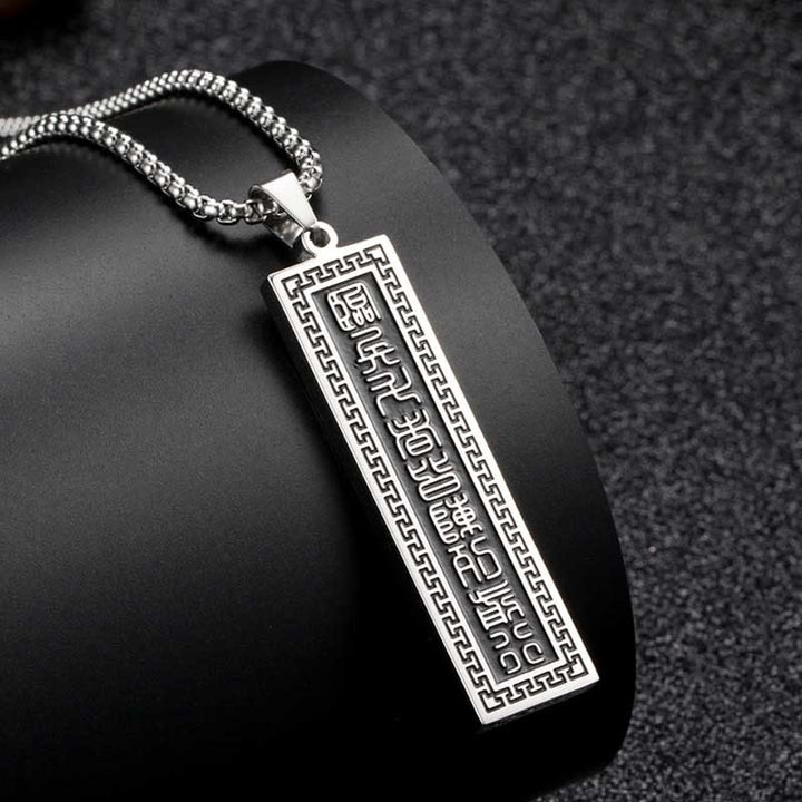 Buddha Stones Dziewięciosłowowa Mantra Tytanowa Stal Bagua Yin Yang Równowaga Naszyjnik Wisiorek - Srebrna Mantra Dziewięciu Wyrazów - image 10