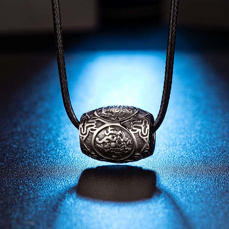 Buddha Stones Tybetańskie Om Mani Padme Hum Cztery Mityczne Bestie Naszyjnik Mądrości Tytanowa Stal Wisiorek - Cztery mityczne bestie - skórzany sznur - image 1