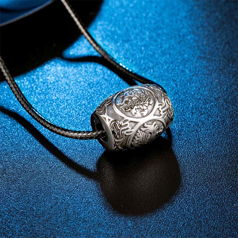 Buddha Stones Tybetańskie Om Mani Padme Hum Cztery Mityczne Bestie Naszyjnik Mądrości Tytanowa Stal Wisiorek - image 3