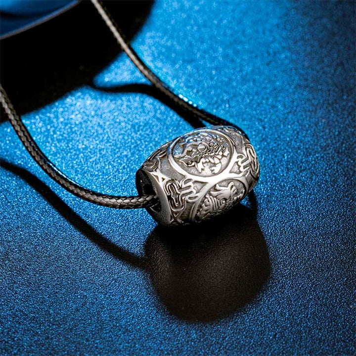 Buddha Stones Tybetańskie Om Mani Padme Hum Cztery Mityczne Bestie Naszyjnik Mądrości Tytanowa Stal Wisiorek - image 3