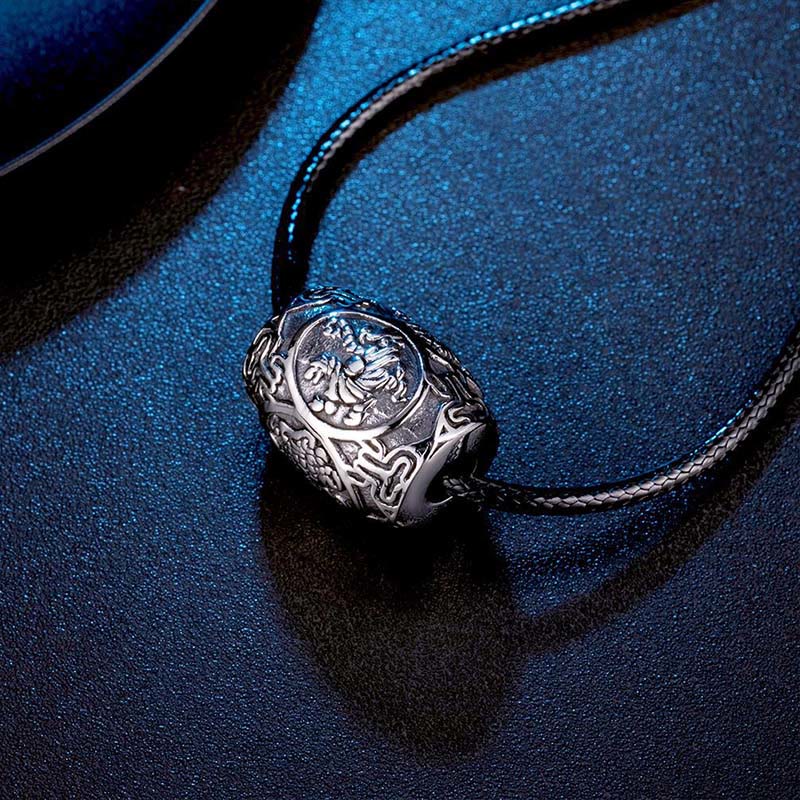 Buddha Stones Tybetańskie Om Mani Padme Hum Cztery Mityczne Bestie Naszyjnik Mądrości Tytanowa Stal Wisiorek - image 4