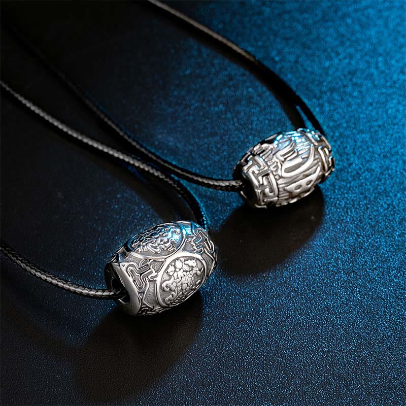 Buddha Stones Tybetańskie Om Mani Padme Hum Cztery Mityczne Bestie Naszyjnik Mądrości Tytanowa Stal Wisiorek - image 2