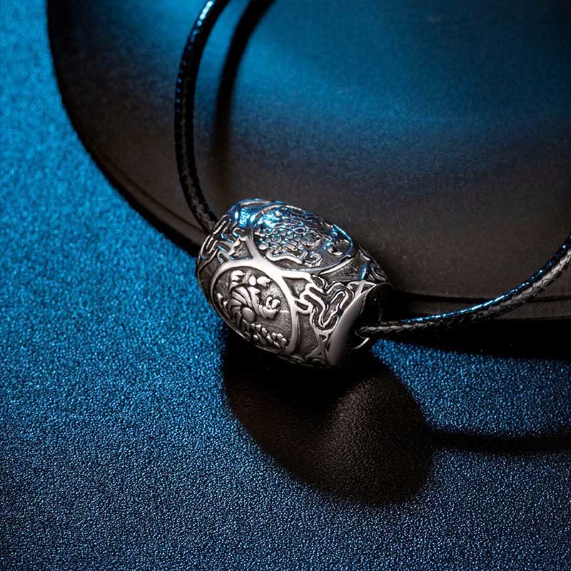 Buddha Stones Tybetańskie Om Mani Padme Hum Cztery Mityczne Bestie Naszyjnik Mądrości Tytanowa Stal Wisiorek - image 5