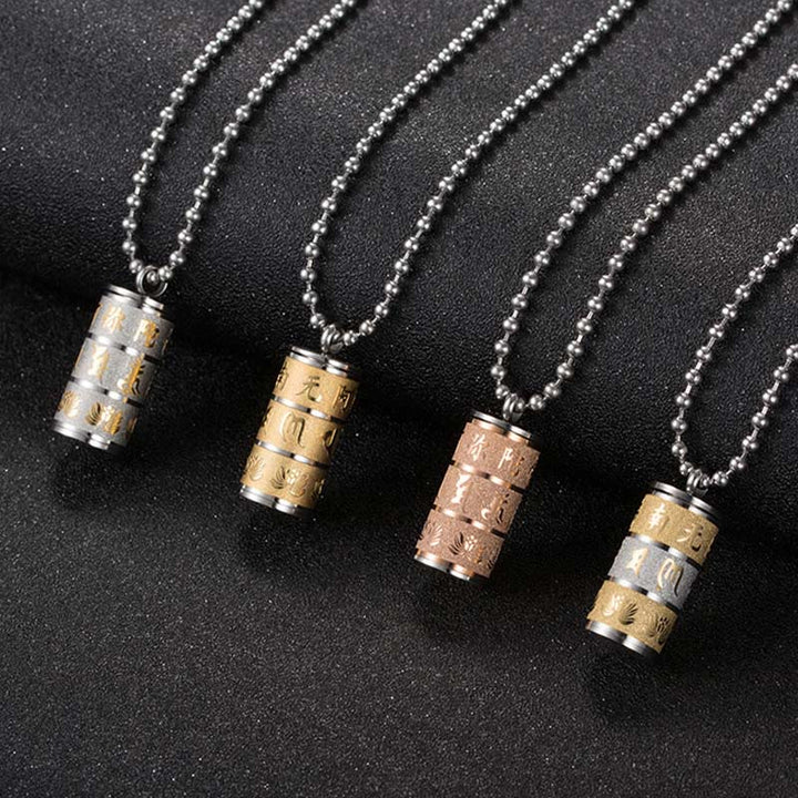 Buddha Stones Tybetańskie Om Mani Padme Hum Wzór Lotosu Koło Modlitewne Naszyjnik Pokoju Ze Stali Tytanowej Wisiorek - image 13