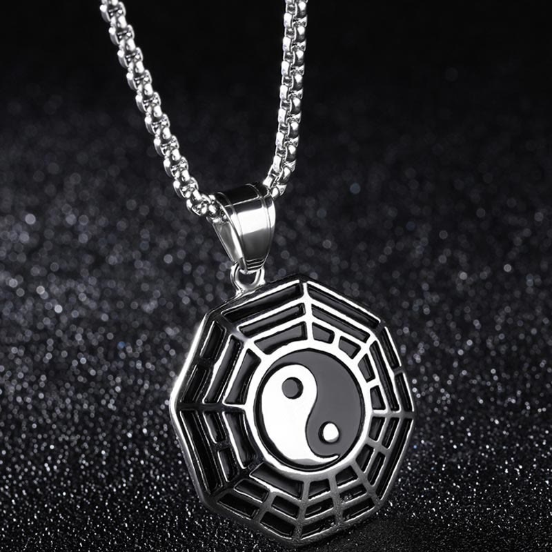 Buddha Stones Tytanowa Stal Bagua Yin Yang Wzór Równowagi Naszyjnik Wisiorek - Srebrna Bagua - image 10