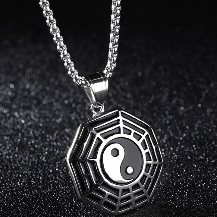 Buddha Stones Tytanowa Stal Bagua Yin Yang Wzór Równowagi Naszyjnik Wisiorek - Srebrna Bagua - image 10