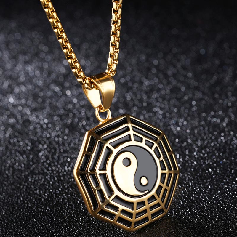 Buddha Stones Tytanowa Stal Bagua Yin Yang Wzór Równowagi Naszyjnik Wisiorek - Złota Bagua - image 1