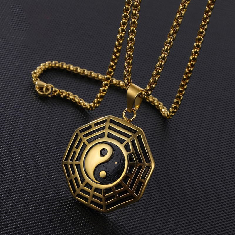 Buddha Stones Tytanowa Stal Bagua Yin Yang Wzór Równowagi Naszyjnik Wisiorek - image 2