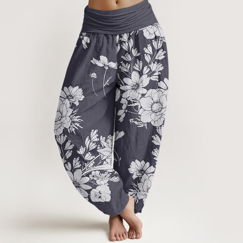 Buddha Stones Casual Peony Liście Damskie Spodnie Harem Elastyczna Talia - Łupkowoszary - US22, UK/AU26, EU54 (6XL) - image 0