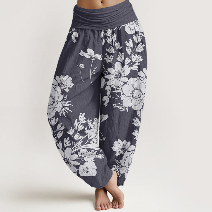 Buddha Stones Casual Peony Liście Damskie Spodnie Harem Elastyczna Talia - Łupkowoszary - US22, UK/AU26, EU54 (6XL) - image 0