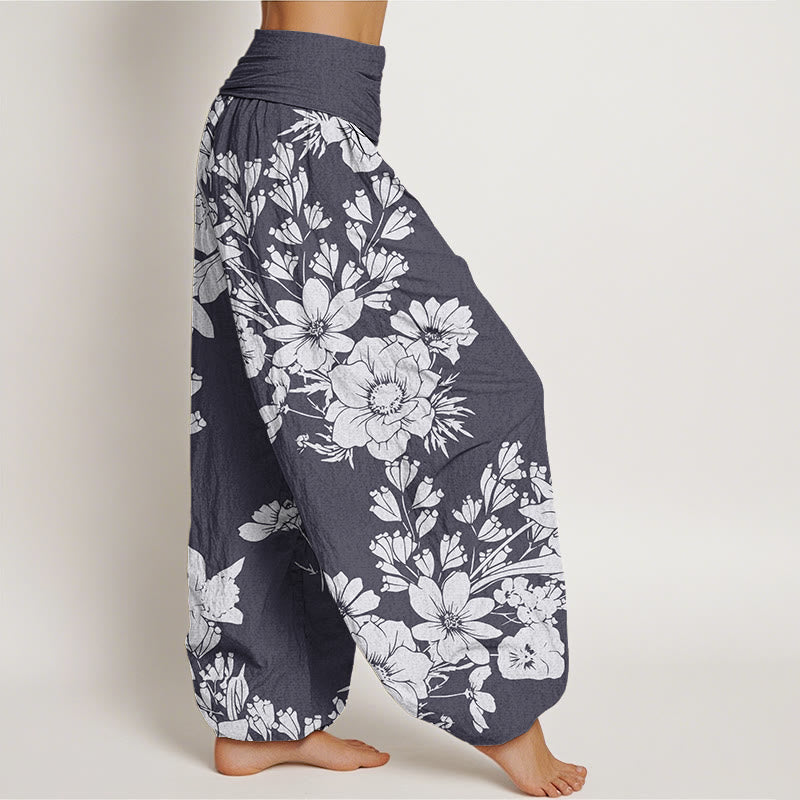 Buddha Stones Casual Peony Liście Damskie Spodnie Harem Elastyczna Talia - image 1