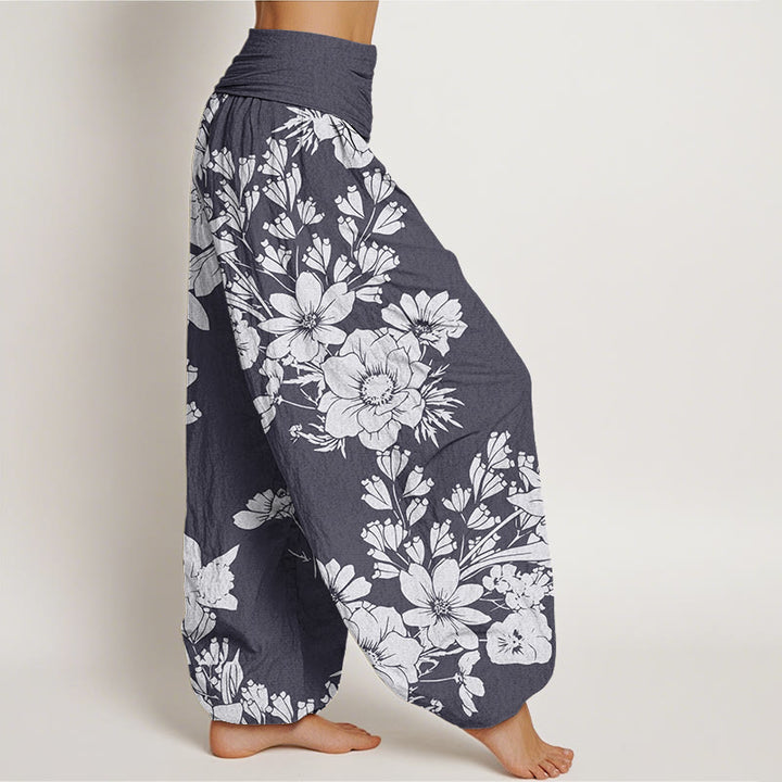 Buddha Stones Casual Peony Liście Damskie Spodnie Harem Elastyczna Talia - image 1