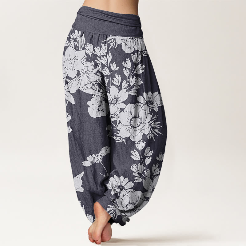 Buddha Stones Casual Peony Liście Damskie Spodnie Harem Elastyczna Talia - image 2