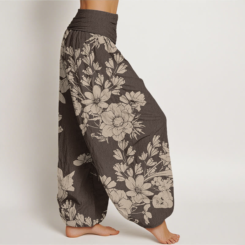 Buddha Stones Casual Peony Liście Damskie Spodnie Harem Elastyczna Talia - image 6