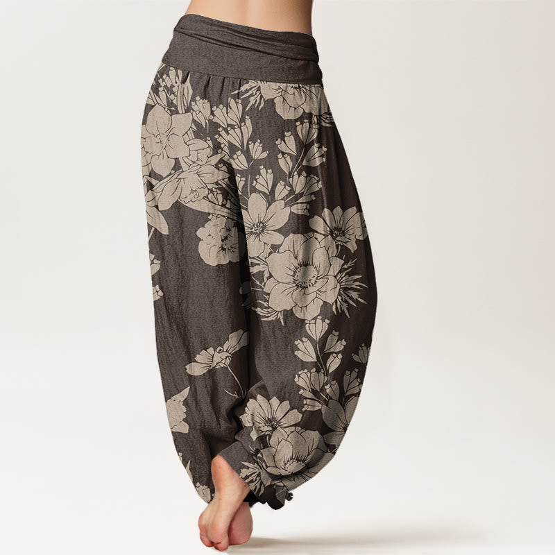 Buddha Stones Casual Peony Liście Damskie Spodnie Harem Elastyczna Talia - image 7