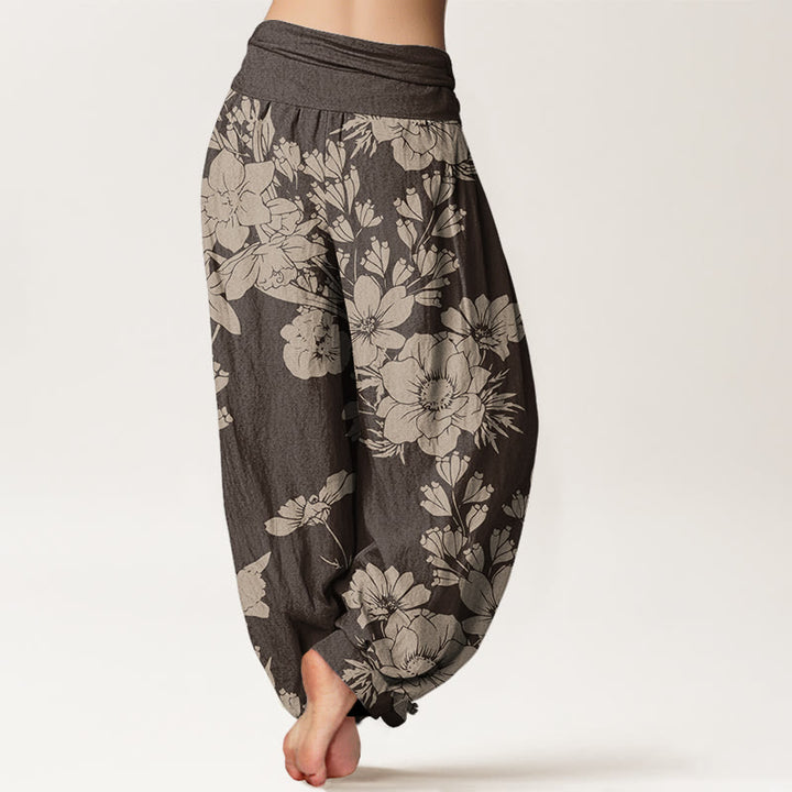 Buddha Stones Casual Peony Liście Damskie Spodnie Harem Elastyczna Talia - image 7