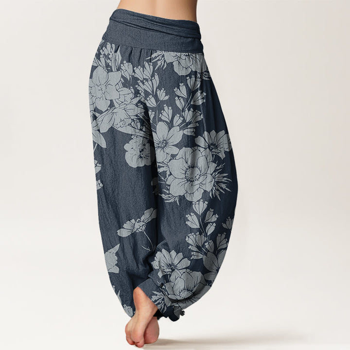 Buddha Stones Casual Peony Liście Damskie Spodnie Harem Elastyczna Talia - image 10