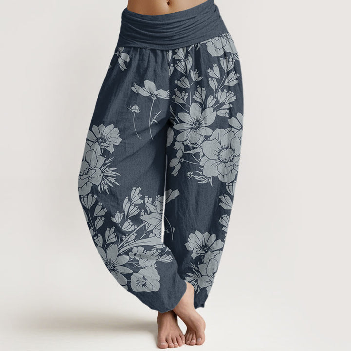 Buddha Stones Casual Peony Liście Damskie Spodnie Harem Elastyczna Talia - Stalowoniebieski - US22, UK/AU26, EU54 (6XL) - image 8