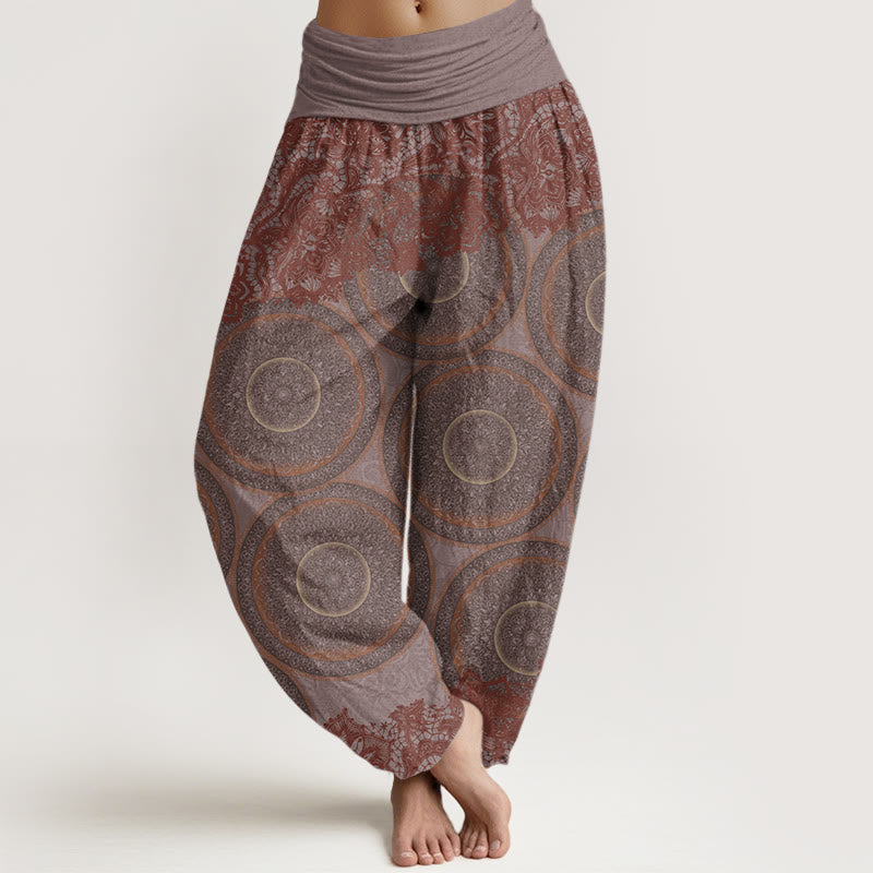 Buddha Stones Casual Kwiaty Kompas Projekt Damskie Elastyczne Spodnie Harem - RosyBrown - US22, UK/AU26, EU54 (6XL) - image 5