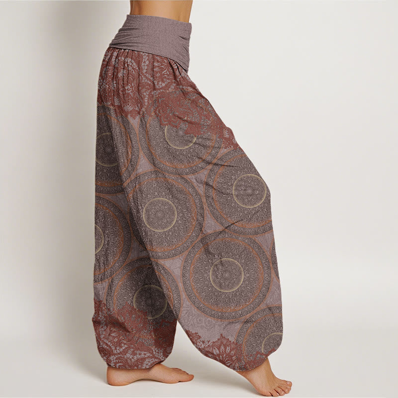 Buddha Stones Casual Kwiaty Kompas Projekt Damskie Elastyczne Spodnie Harem - image 6
