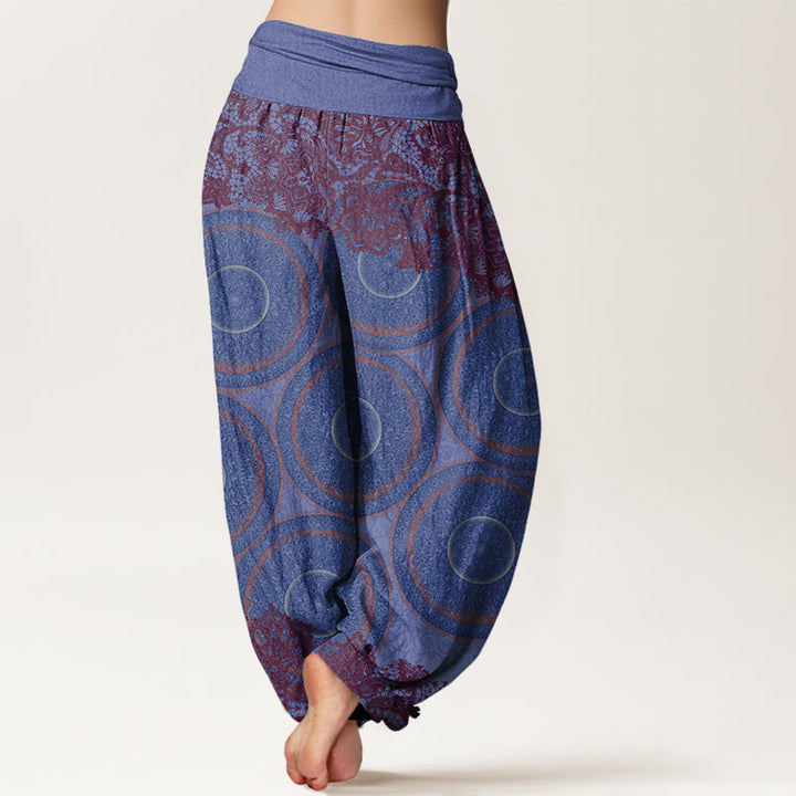 Buddha Stones Casual Kwiaty Kompas Projekt Damskie Elastyczne Spodnie Harem - image 10
