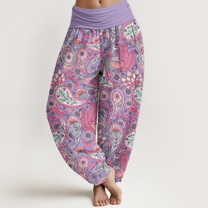 Buddha Stones Kwiaty Nerkowca Pawie Słoneczniki Projekt Damskie Spodnie Harem Elastyczna Talia - Śliwka - US22, UK/AU26, EU54 (6XL) - image 1