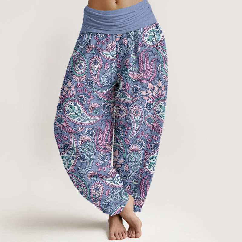 Buddha Stones Kwiaty Nerkowca Pawie Słoneczniki Projekt Damskie Spodnie Harem Elastyczna Talia - Chaber niebieski - US22, UK/AU26, EU54 (6XL) - image 8