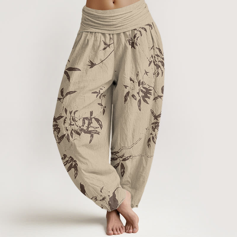 Spodnie haremowe damskie z elastycznym pasem i wzorem Buddha Stones - Khaki - US22, UK/AU26, EU54 (6XL) - image 1