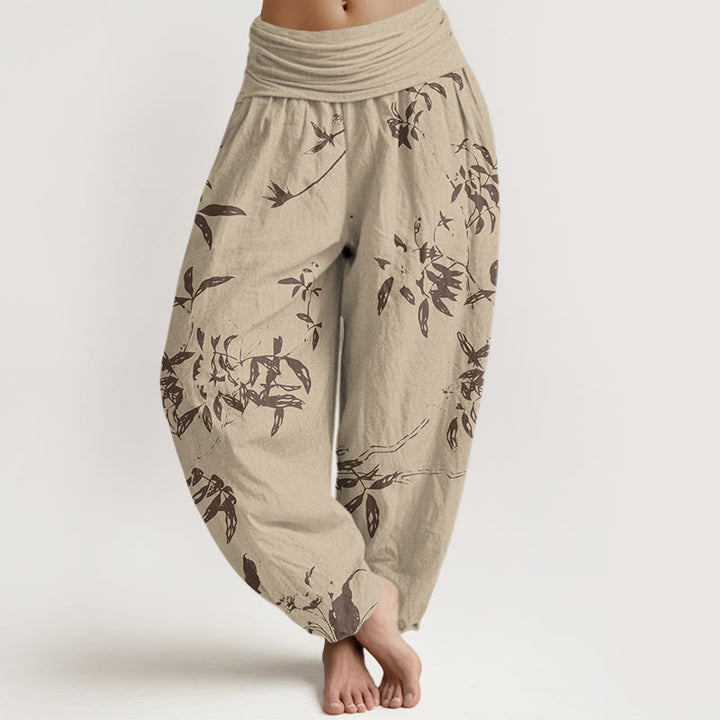 Spodnie haremowe damskie z elastycznym pasem i wzorem Buddha Stones - Khaki - US22, UK/AU26, EU54 (6XL) - image 1
