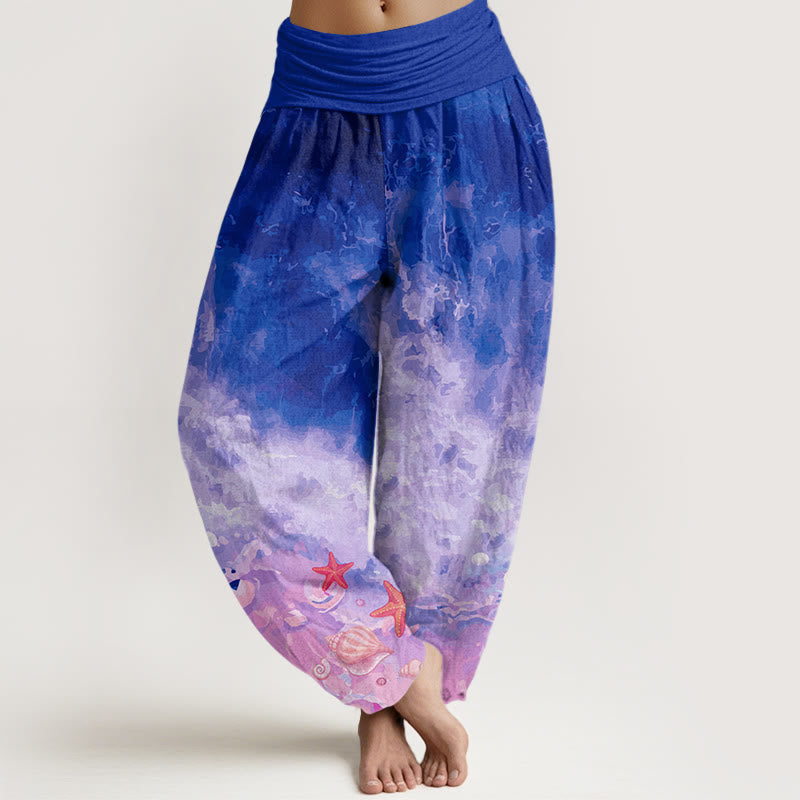 Spodnie haremowe damskie z elastycznym pasem i wzorem „Buddha Stones Vast Ocean” - Ciemnofioletowy - US22, UK/AU26, EU54 (6XL) - image 8