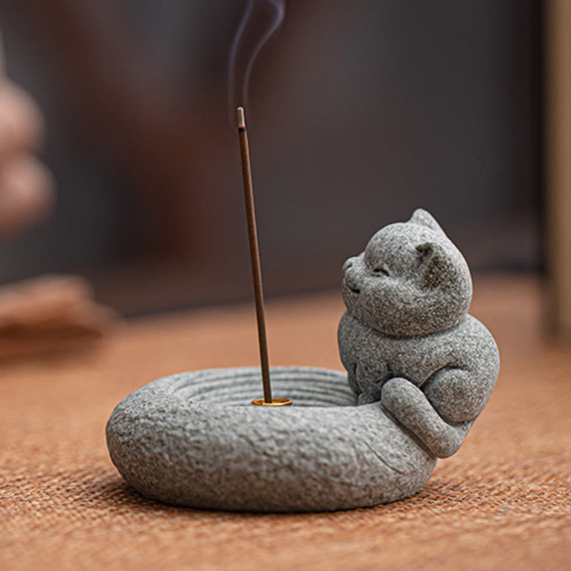 Buddha Stones Uroczy leniwy stojący kot uzdrawiający kadzielnica dekoracja biurka - image 6