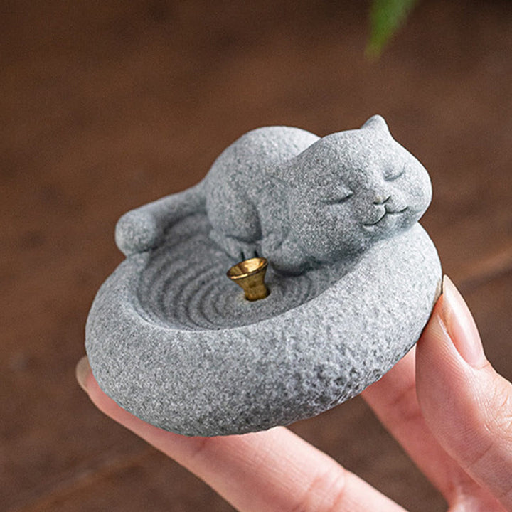 Buddha Stones Uroczy leniwy stojący kot uzdrawiający kadzielnica dekoracja biurka - image 26