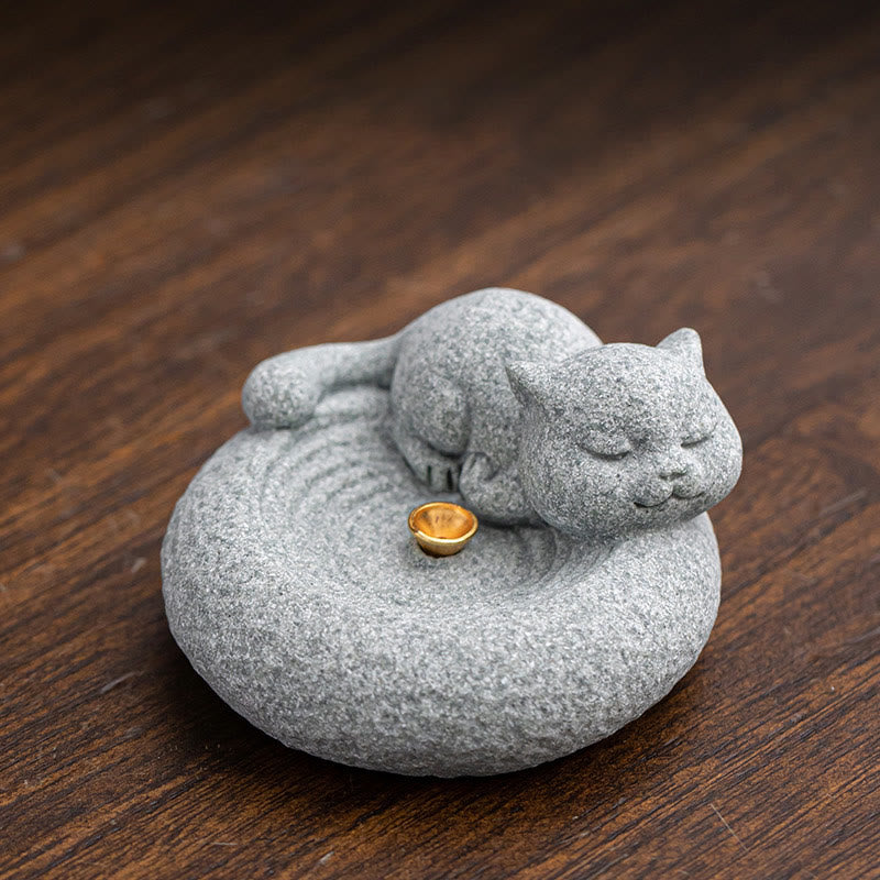 Buddha Stones Uroczy leniwy stojący kot uzdrawiający kadzielnica dekoracja biurka - Leniwy Kot 6,5*6,5*3,5 cm - image 13