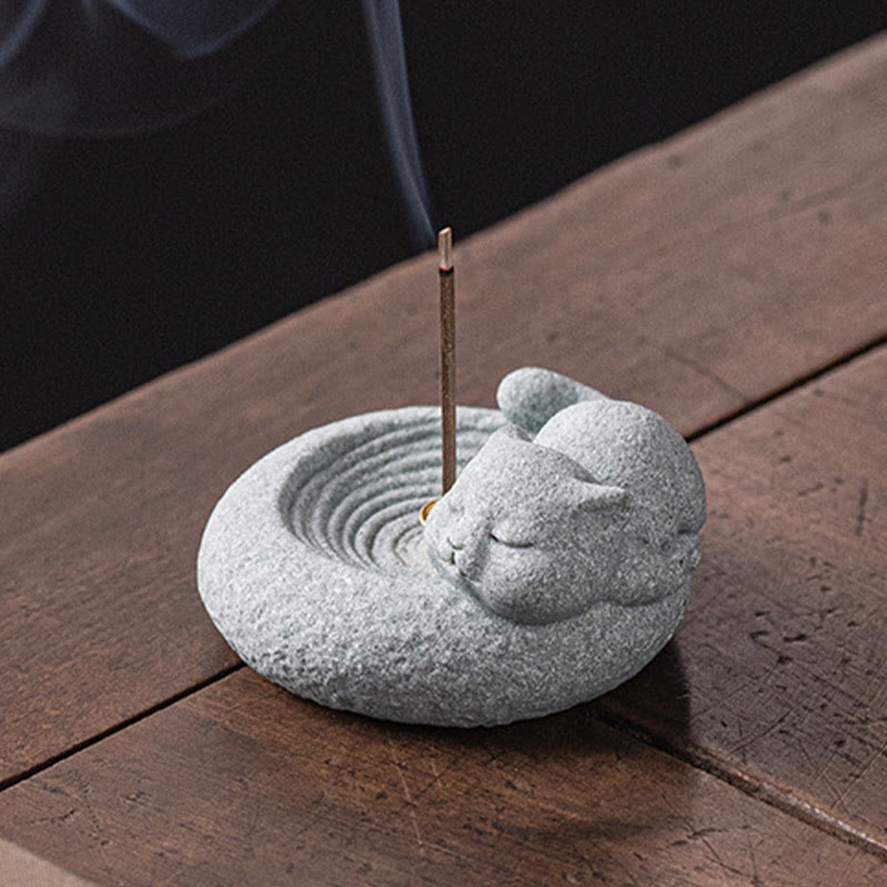 Buddha Stones Uroczy leniwy stojący kot uzdrawiający kadzielnica dekoracja biurka - image 19