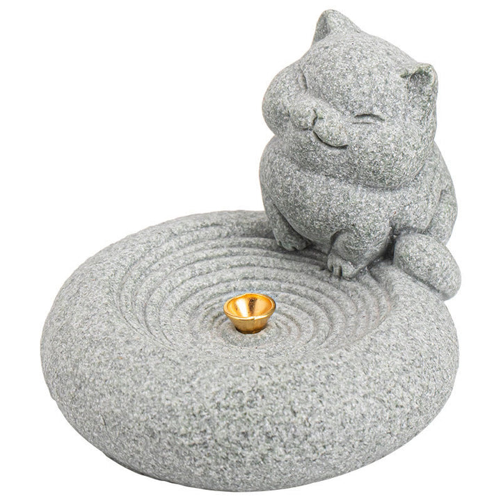 Buddha Stones Uroczy leniwy stojący kot uzdrawiający kadzielnica dekoracja biurka - image 12