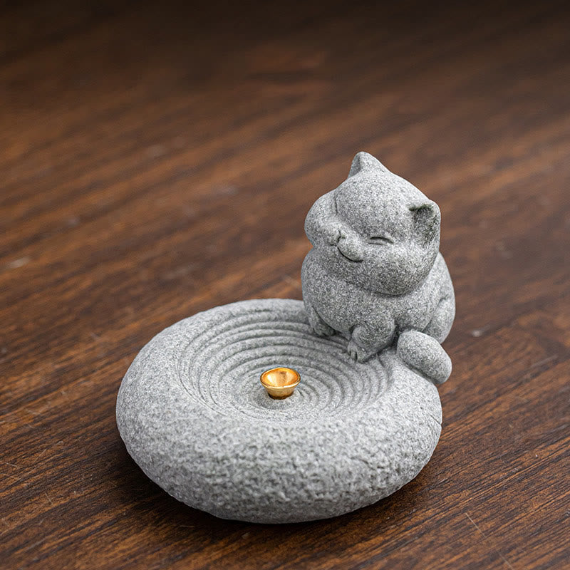 Buddha Stones Uroczy leniwy stojący kot uzdrawiający kadzielnica dekoracja biurka - image 7