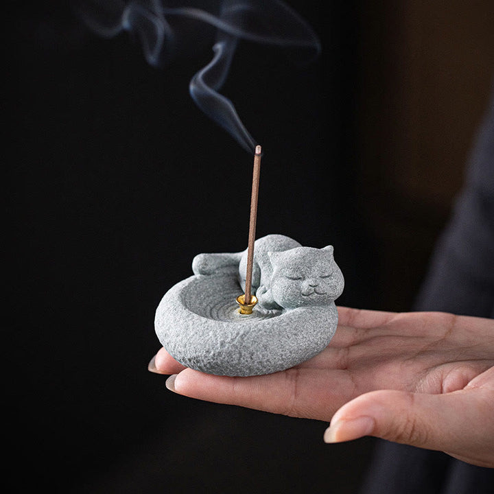 Buddha Stones Uroczy leniwy stojący kot uzdrawiający kadzielnica dekoracja biurka - image 14