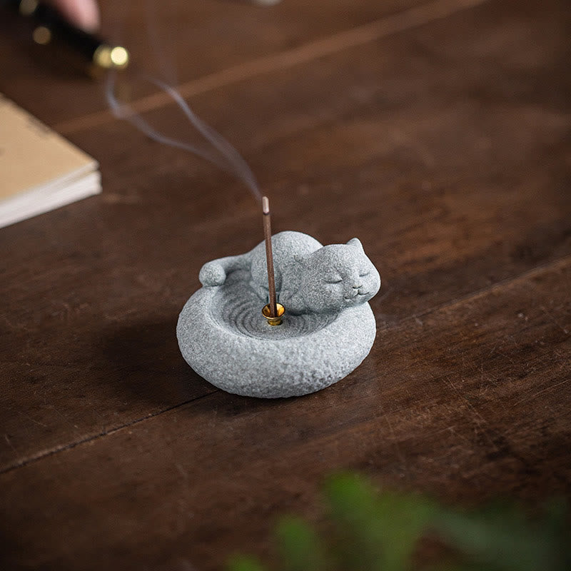 Buddha Stones Uroczy leniwy stojący kot uzdrawiający kadzielnica dekoracja biurka - image 18