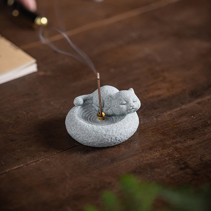 Buddha Stones Uroczy leniwy stojący kot uzdrawiający kadzielnica dekoracja biurka - image 18