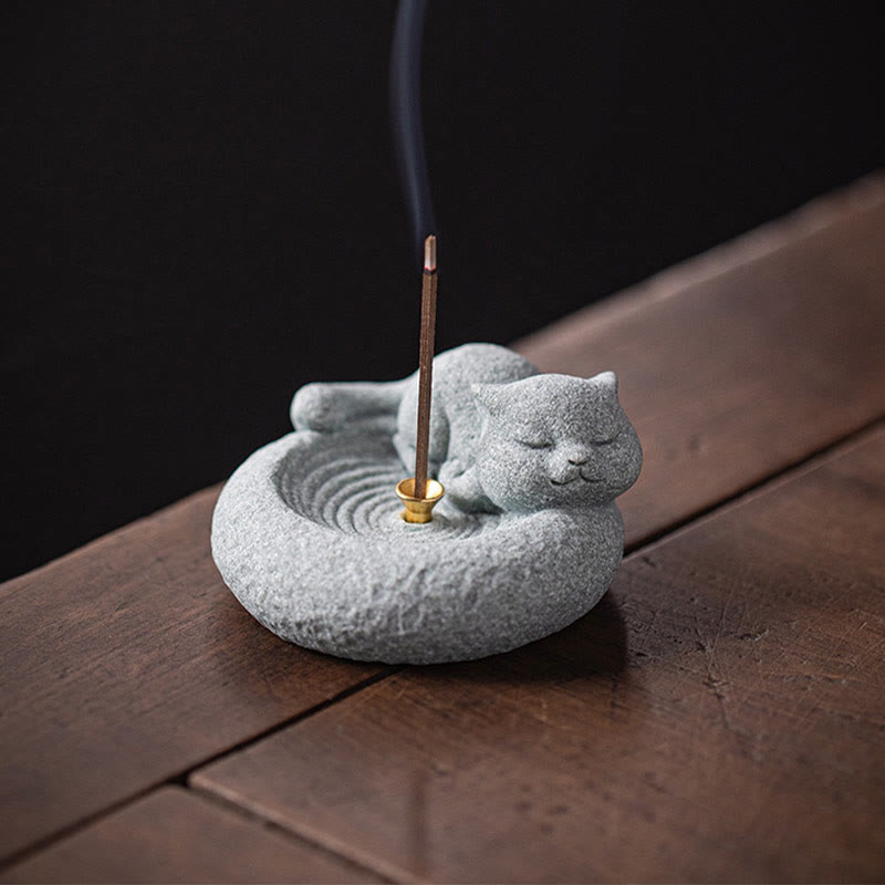 Buddha Stones Uroczy leniwy stojący kot uzdrawiający kadzielnica dekoracja biurka - image 22