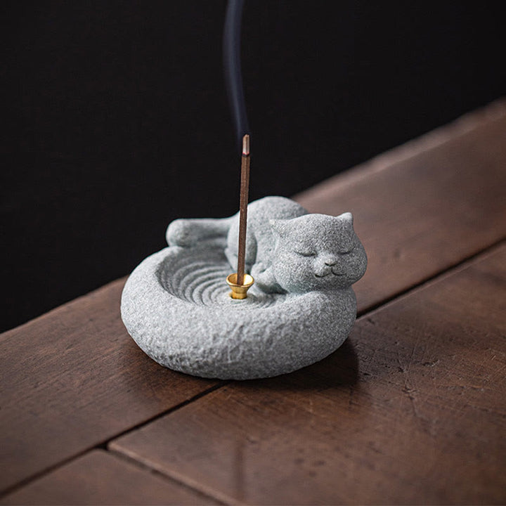 Buddha Stones Uroczy leniwy stojący kot uzdrawiający kadzielnica dekoracja biurka - image 22