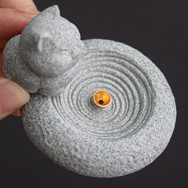 Buddha Stones Uroczy leniwy stojący kot uzdrawiający kadzielnica dekoracja biurka - image 9