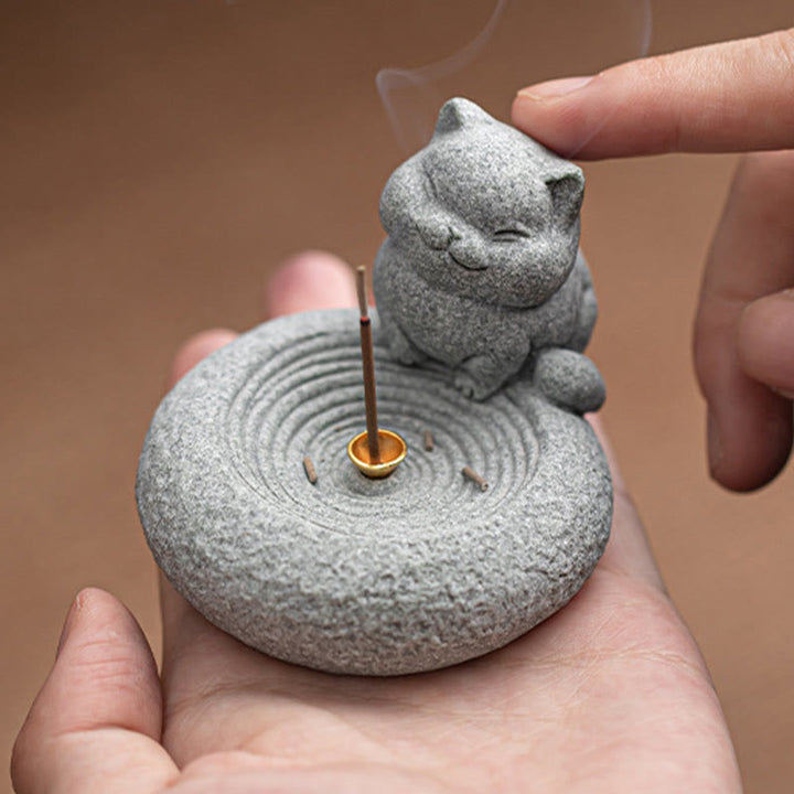 Buddha Stones Uroczy leniwy stojący kot uzdrawiający kadzielnica dekoracja biurka - image 8