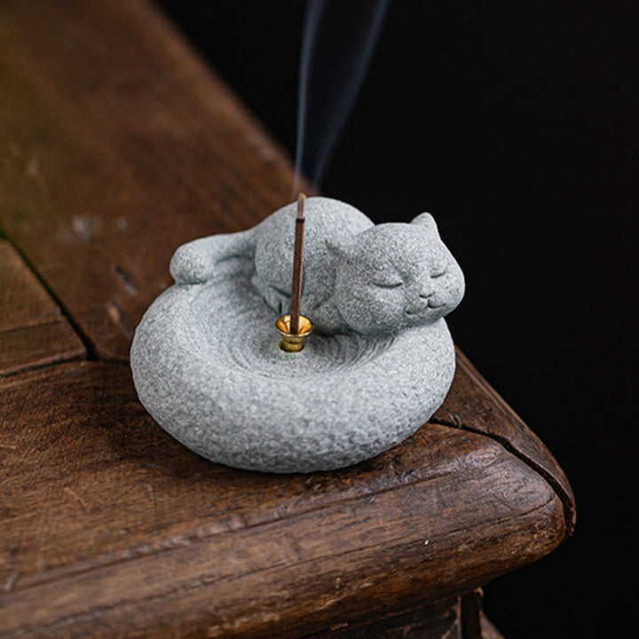 Buddha Stones Uroczy leniwy stojący kot uzdrawiający kadzielnica dekoracja biurka - image 23