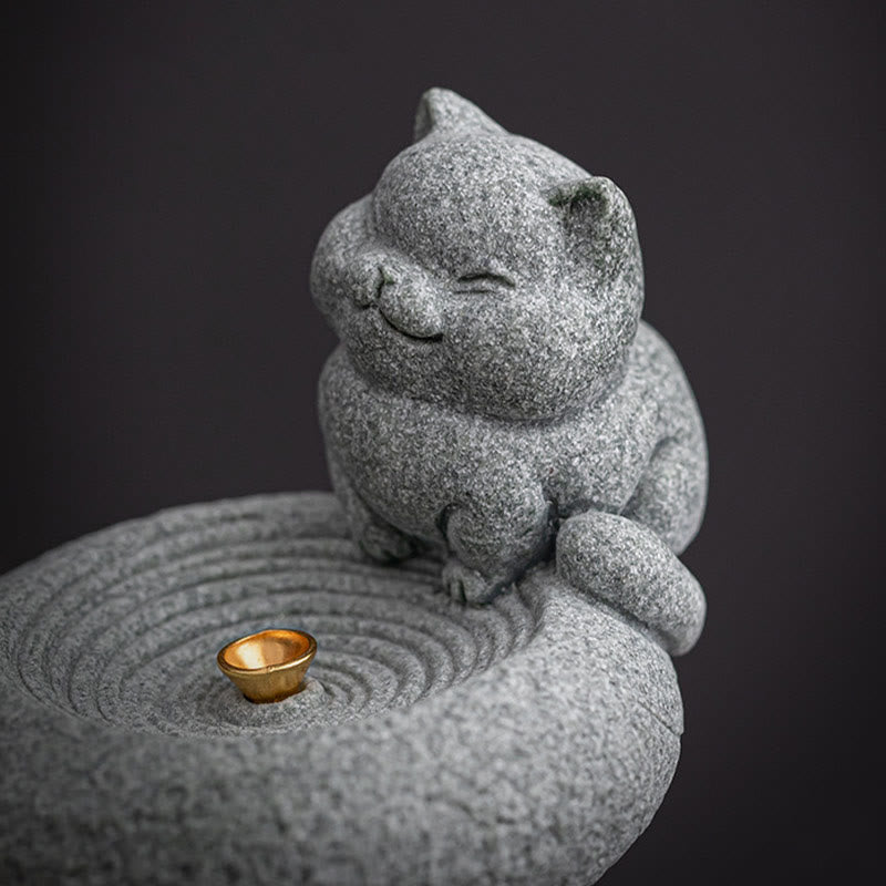 Buddha Stones Uroczy leniwy stojący kot uzdrawiający kadzielnica dekoracja biurka - image 10