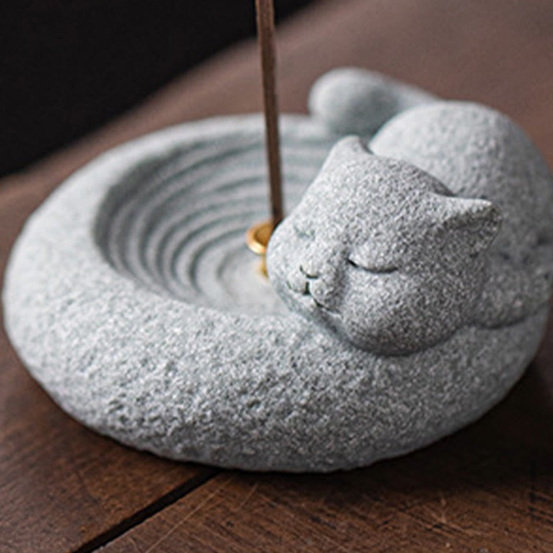 Buddha Stones Uroczy leniwy stojący kot uzdrawiający kadzielnica dekoracja biurka - image 24
