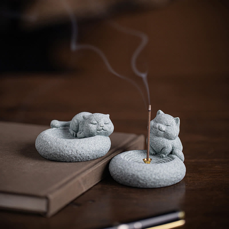 Buddha Stones Uroczy leniwy stojący kot uzdrawiający kadzielnica dekoracja biurka - Stojący kot 7,6*6,5*5,3 cm - image 1