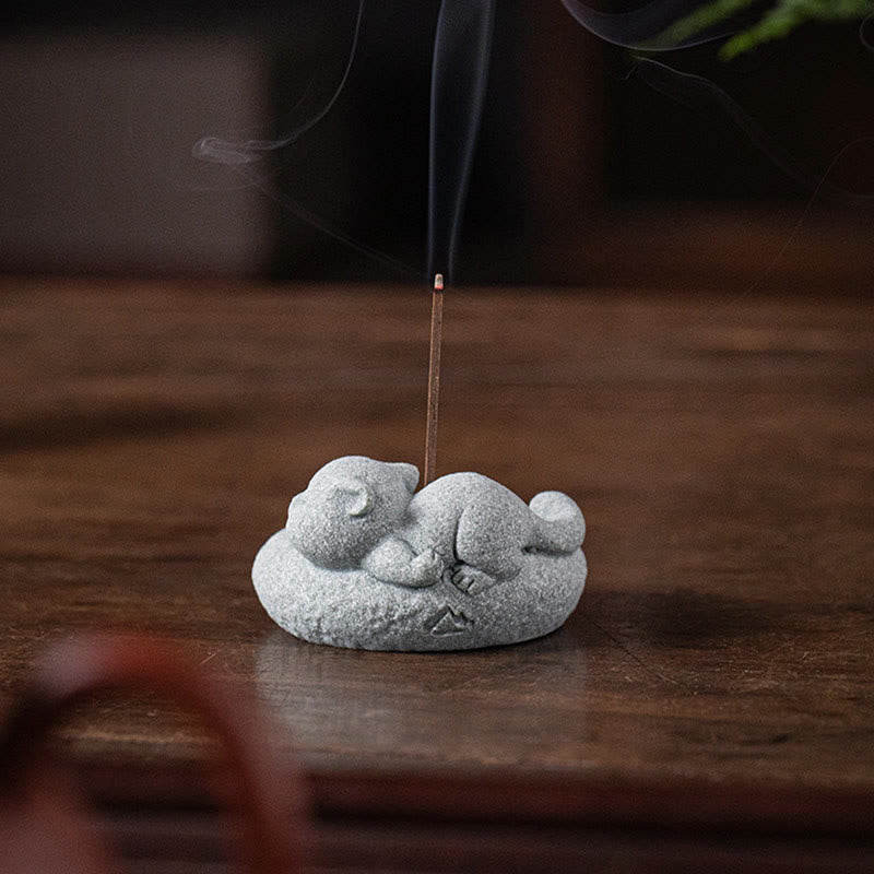 Buddha Stones Uroczy leniwy stojący kot uzdrawiający kadzielnica dekoracja biurka - image 17