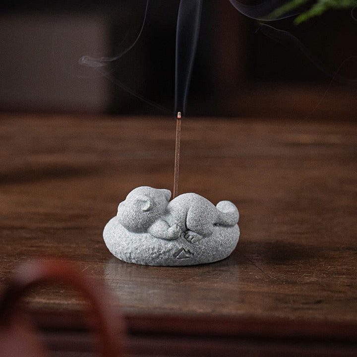 Buddha Stones Uroczy leniwy stojący kot uzdrawiający kadzielnica dekoracja biurka - image 17